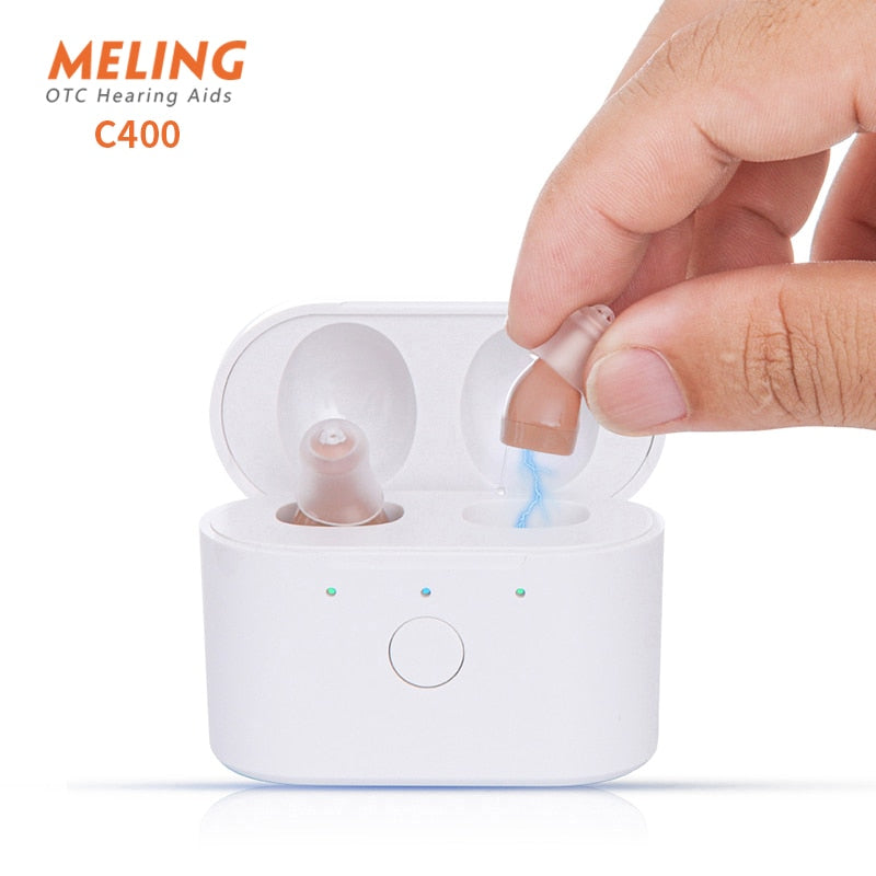C400 Digital Hearing Aid USB Tpye C Rechargeable Mini In Ear Invisible Hearing Aids Assistant Adjustable Tone Sound Amplifier