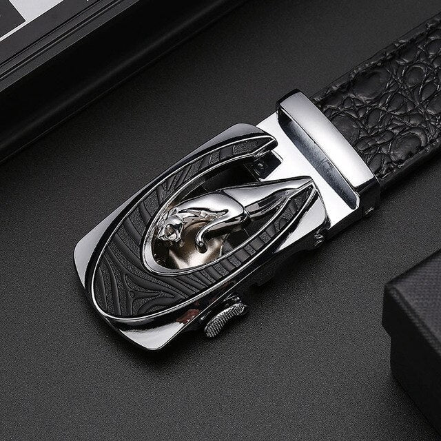2021 Real Leather Belts for Men 3.5cm Width Brand Fashion Automatic Buckle Black Genuine Leather Belt Men's Belts