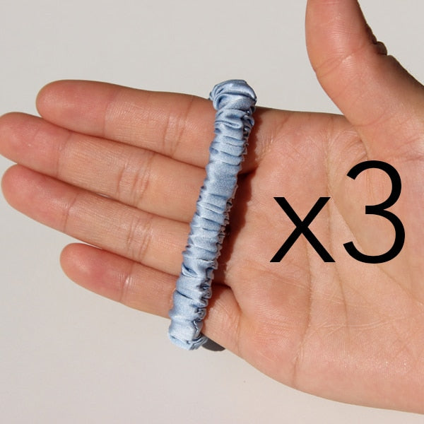 100% Pure Silk Skinnies Scrunchie Set Hair Bow Ties Ropes Bands Skinny Scrunchy Elastics Ponytail Holders for Women Girls