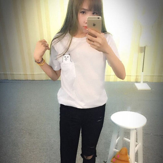 Short Sleeve Crew Neck Lips Eyelashes Printed Tees