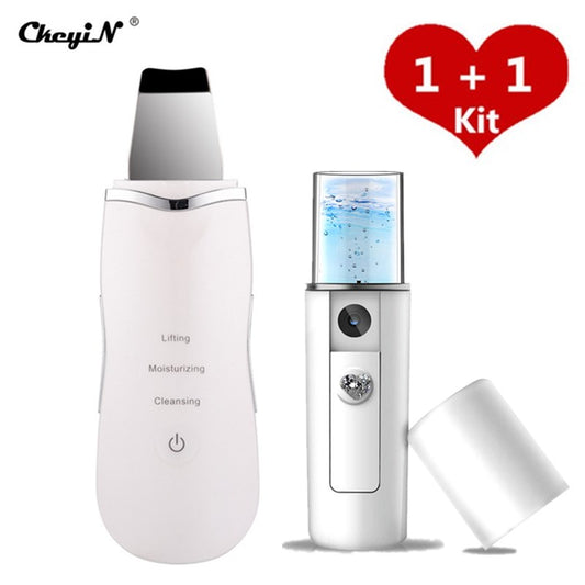 Ultrasonic Skin Scrubber Skin Peeling Extractor Facial Deep Cleaning Beauty Device + Skin Rejuvenation Nano Face Mist Steamer 40