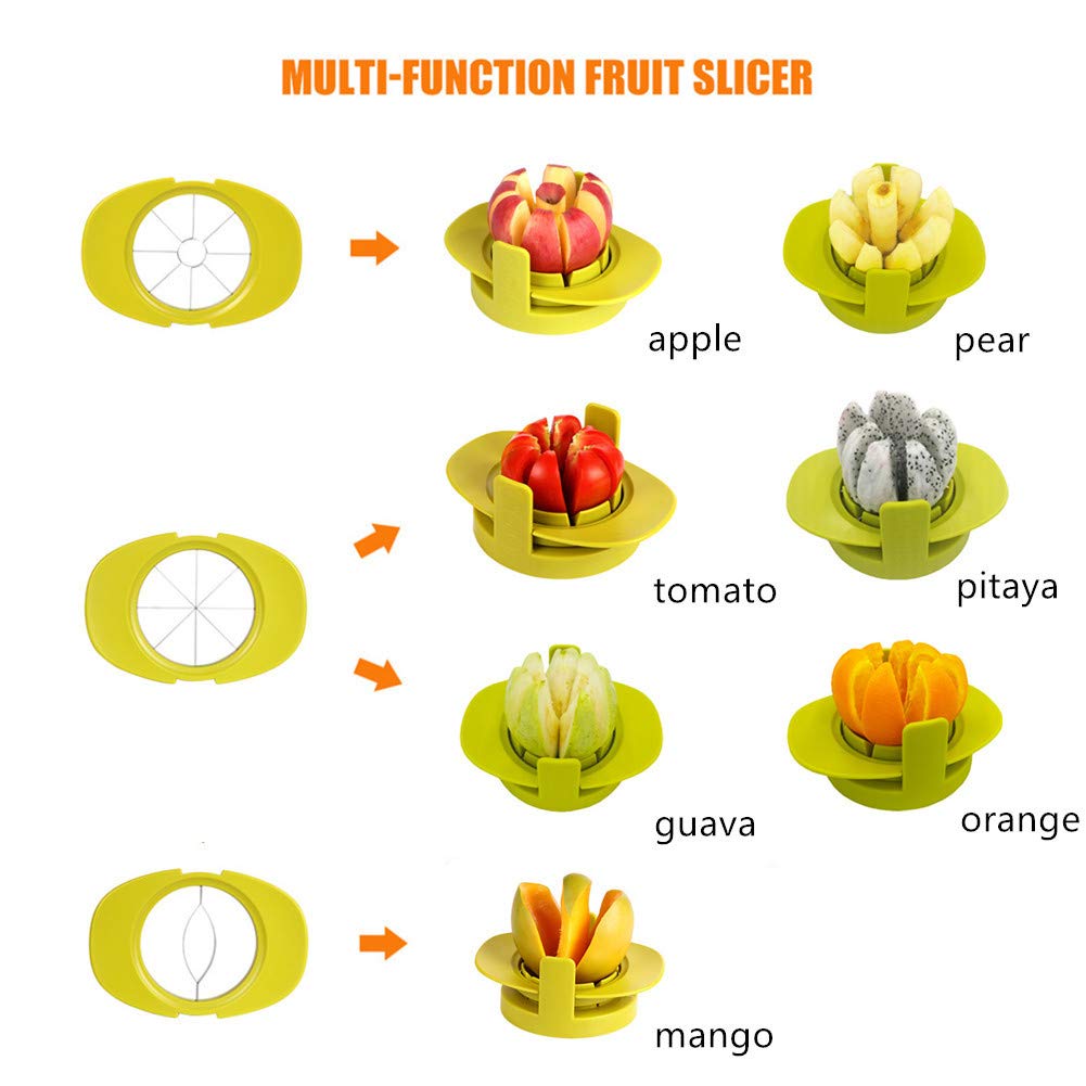 4-in-1 Apple Pear Mango Tomato Guava Orange Pitaya Fruit Vegetables Slicer Corer Cutter with Common Base Kitchen Gadget