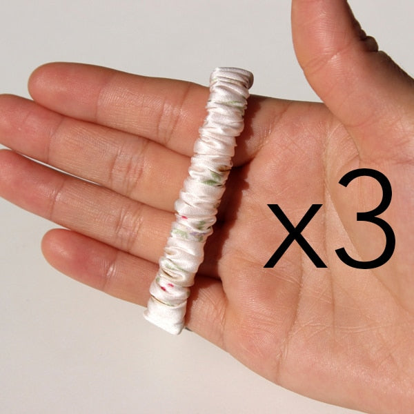 100% Pure Silk Skinnies Scrunchie Set Hair Bow Ties Ropes Bands Skinny Scrunchy Elastics Ponytail Holders for Women Girls