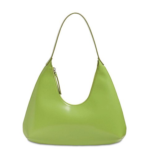 Solid Color Women Baguette Handbags Fashion Ladies Shoulder Bags PU Leather Elegant Female Daily Use Underarm Tote Bag Green