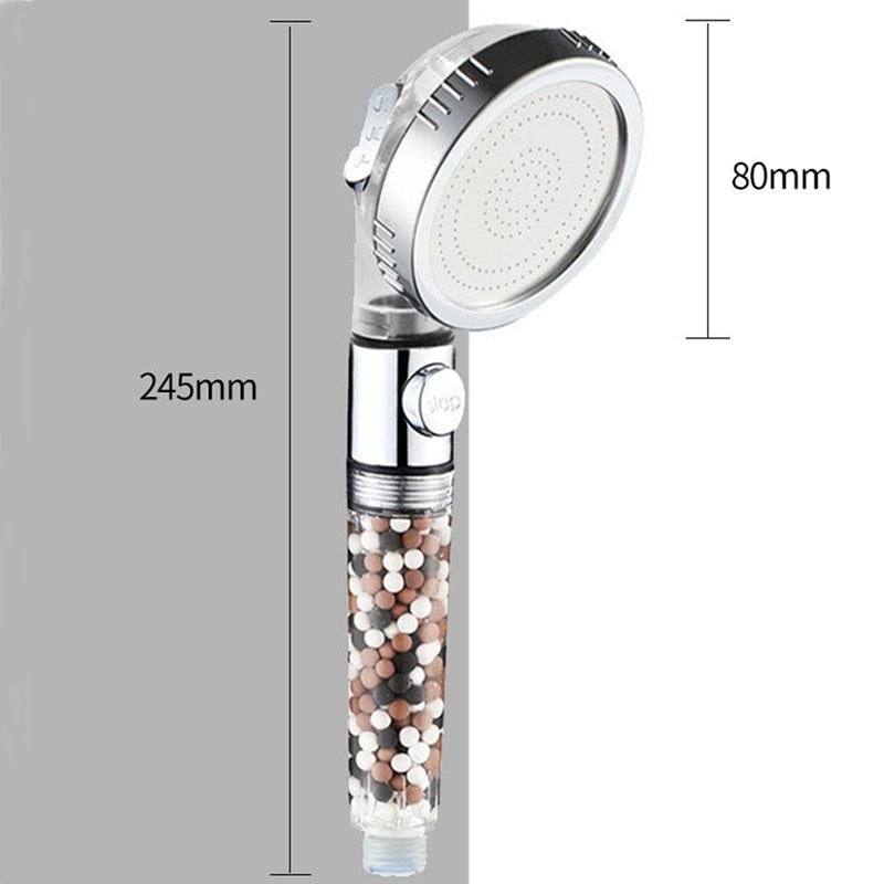 ZhangJi Bathroom 3-Function SPA shower head with switch on/off button high Pressure Anion Filter Bath Head Water Saving Shower