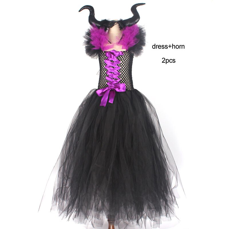 Black Gown Tutu Dress With Deluxe Horns And Wings