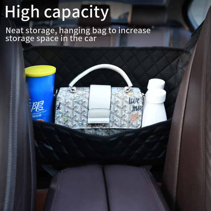Car Handbag Holder Luxury Leather Seat Back Organizer Mesh Large Capacity Bag Automotive Goods Storage Pocket Seat Crevice Net