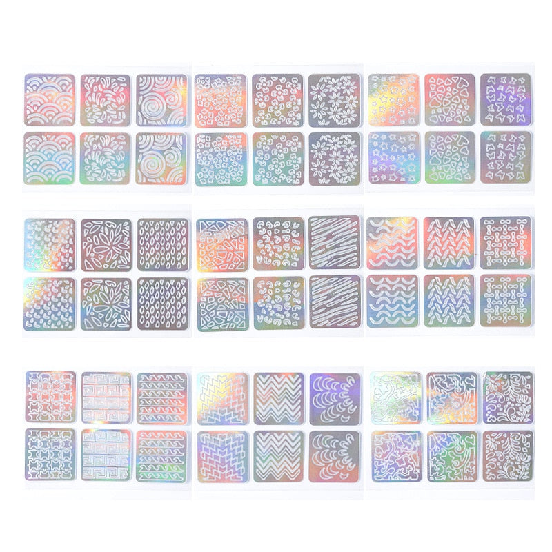 24 Sheets/set DIY Nail Art Hollow 3D Laser Sticker Stencil Gel Polish Nail Vinyl Tip Transfer Guide Template Nail Decals