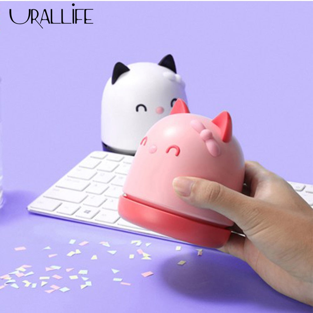 Urallife Portable Mini Desktop Cleaner Keyboard Cleaning Handheld Cute Cat Design Desk Vacuum Cleaner For Office School For Home