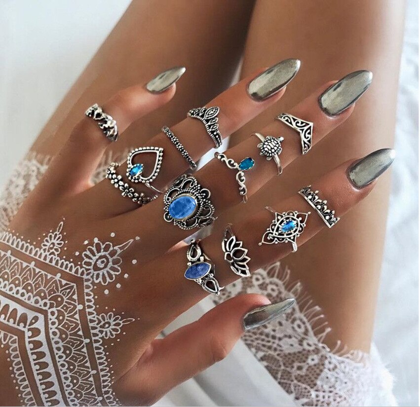 15 piece set boho Vintage Gold Star Midi Moon Rings Set For Women Opal Crystal Midi Finger Ring 2020 Female  Jewelry Gifts