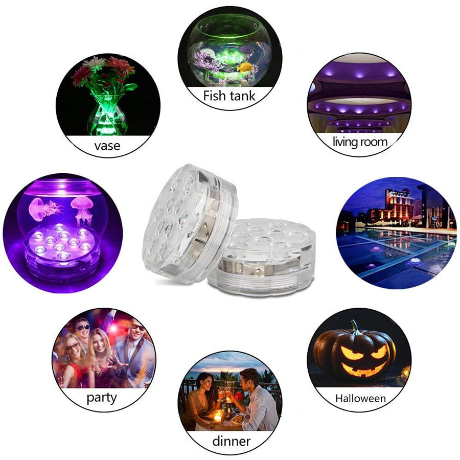 10 Led Remote Controlled RGB Submersible Light Battery Operated Underwater Night Lamp Outdoor Vase Bowl Garden Party Decoration