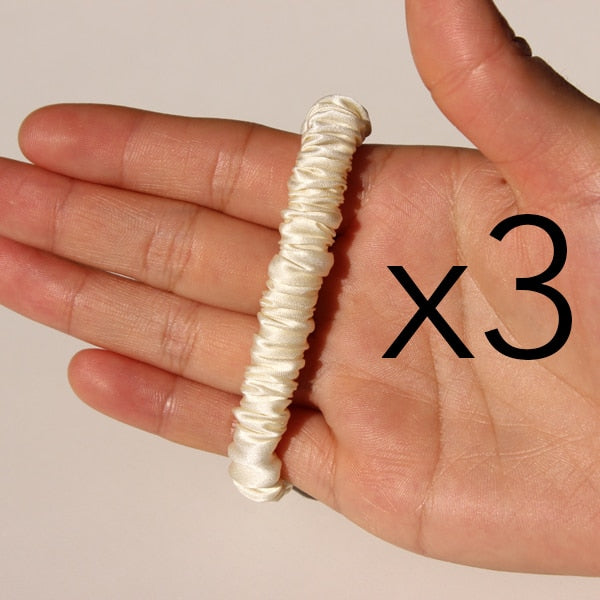 100% Pure Silk Skinnies Scrunchie Set Hair Bow Ties Ropes Bands Skinny Scrunchy Elastics Ponytail Holders for Women Girls