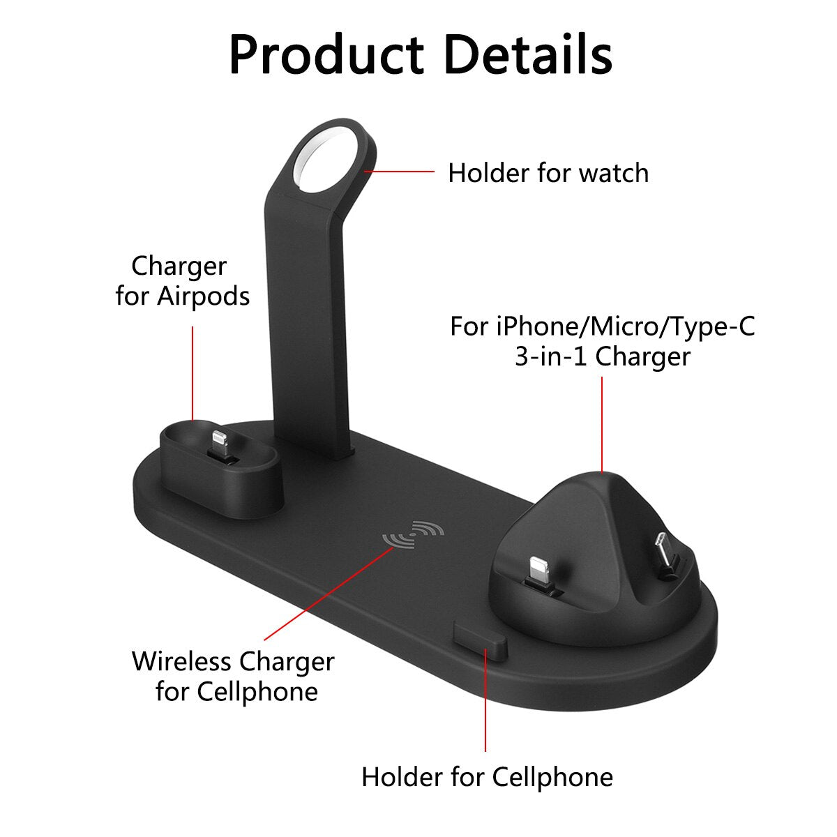 3 in 1 Qi Wireless Charging Induction Charger Stand for iPhone X XS Max XR for Airpod for Apple Watch Docking Dock Station 4in1