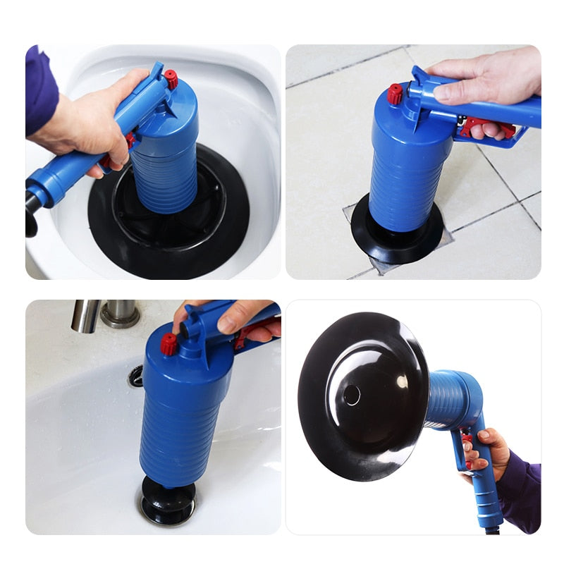 Air Power Drain Blaster Gun High-Pressure Powerful Manual Sink Plunger Opener Cleaner Pump For Bath Toilets Bathroom Show
