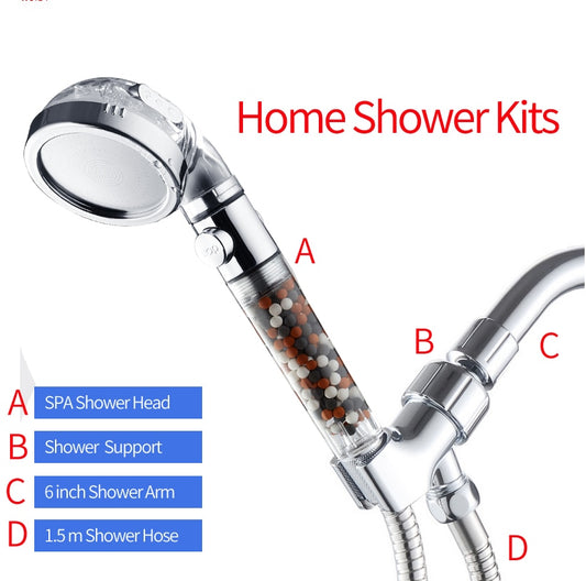 ZhangJi Bathroom 3-Function SPA shower head with switch on/off button high Pressure Anion Filter Bath Head Water Saving Shower
