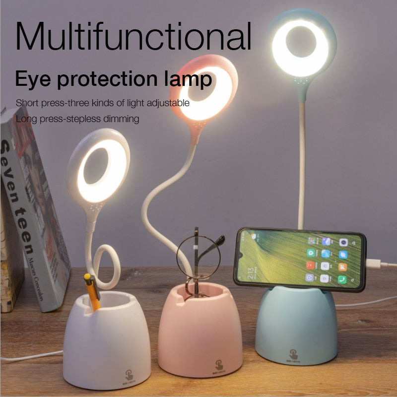 Table Lamp Leds USB Touch Night Light Stepless Dimming Desk Light Eye Protection Learning  Multi-Function Bracket Pen Holder
