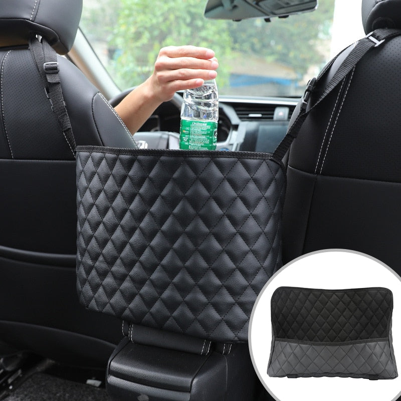 Car Handbag Holder Luxury Leather Seat Back Organizer Mesh Large Capacity Bag Automotive Goods Storage Pocket Seat Crevice Net