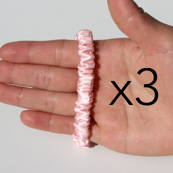 100% Pure Silk Skinnies Scrunchie Set Hair Bow Ties Ropes Bands Skinny Scrunchy Elastics Ponytail Holders for Women Girls