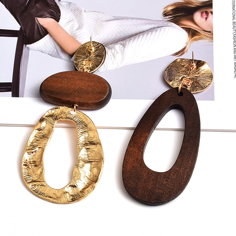 Big Drop Wooden Earrings For Women