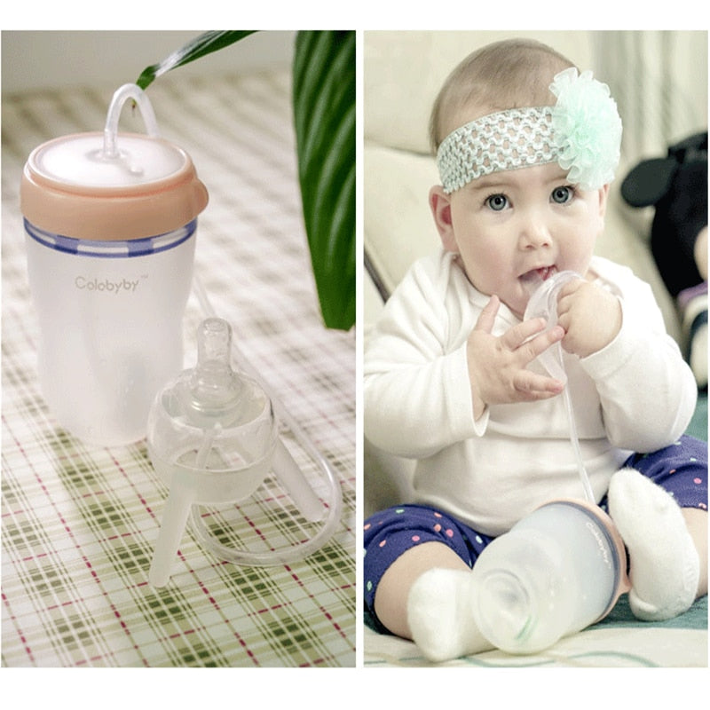 Baby Feeding Bottle Kids Cup Children Training Silicone Sippy Cute Drinking Water Straw Separation Weaning Newborn Hands-free