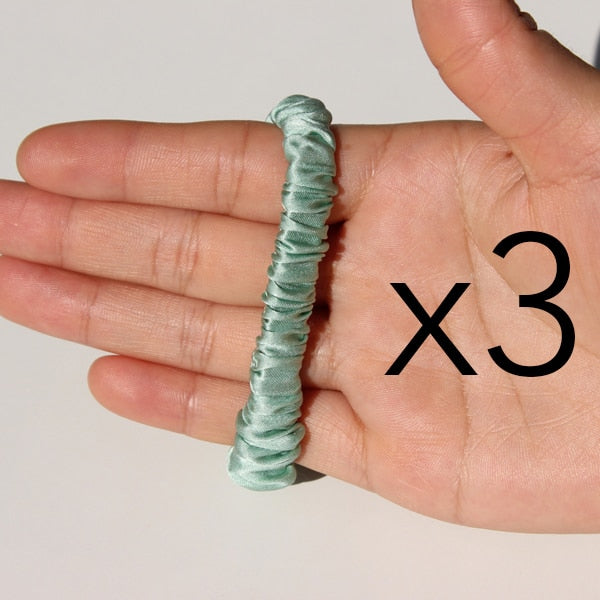 100% Pure Silk Skinnies Scrunchie Set Hair Bow Ties Ropes Bands Skinny Scrunchy Elastics Ponytail Holders for Women Girls