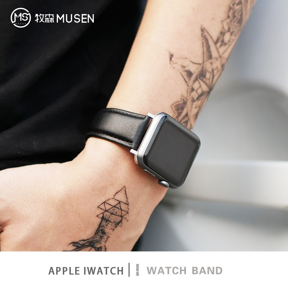 Brown Leather Band Loop Strap For Apple Watch 4 3 2 1 38mm 40mm , Men Leather Watch Band for iwatch 5 44mm 42mm Bracelet