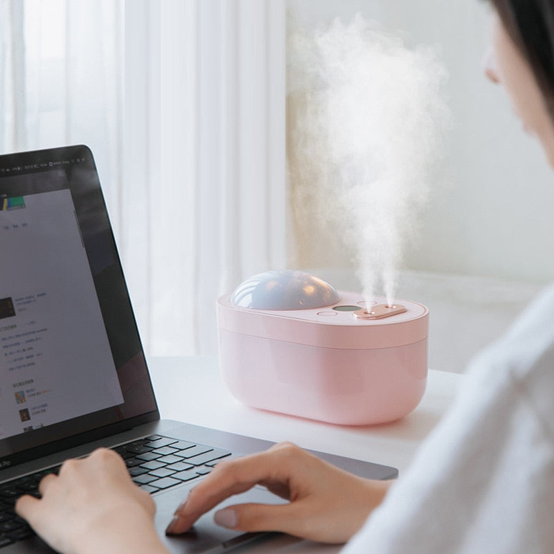 1000ML Air Humidifier Aroma Diffuser Rechargeable With Two Sprayers Projection Night Light Essential Oil Diffusers Steam Maker