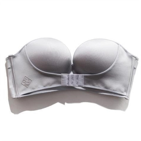 1/2 Cup Push Up Bra Front and Behind Buckle Underwear Women Sexy Deep V Strapless Stealth Brassiere Wire Free Thicken Lingerie