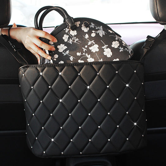 Car Handbag Holder Luxury Leather Seat Back Organizer Mesh Large Capacity Bag Automotive Goods Storage Pocket Seat Crevice Net