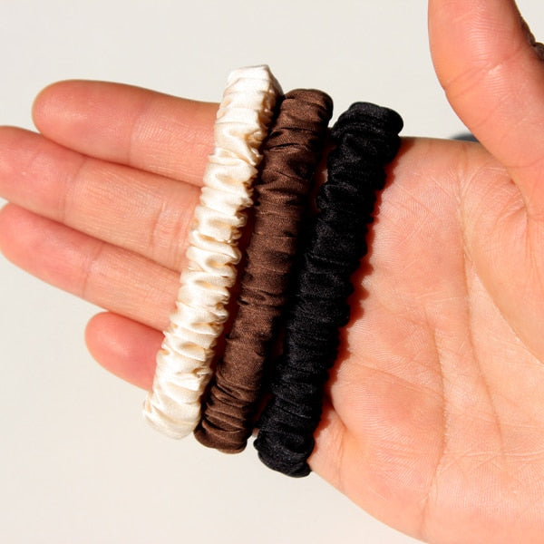 100% Pure Silk Skinnies Scrunchie Set Hair Bow Ties Ropes Bands Skinny Scrunchy Elastics Ponytail Holders for Women Girls