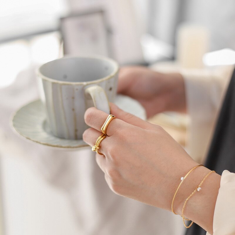 2021 Hot Sell Fashion Square Plain Ring 18 K Gold Plated Man Woman Finger Ring 316 Titanium Stainless Steel Jewelry Never Fade