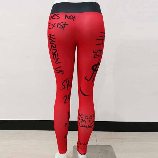 2019 New  Writing Printing Leggings Put Hip Elastic High Waist Legging Breathable Slim Pants For women