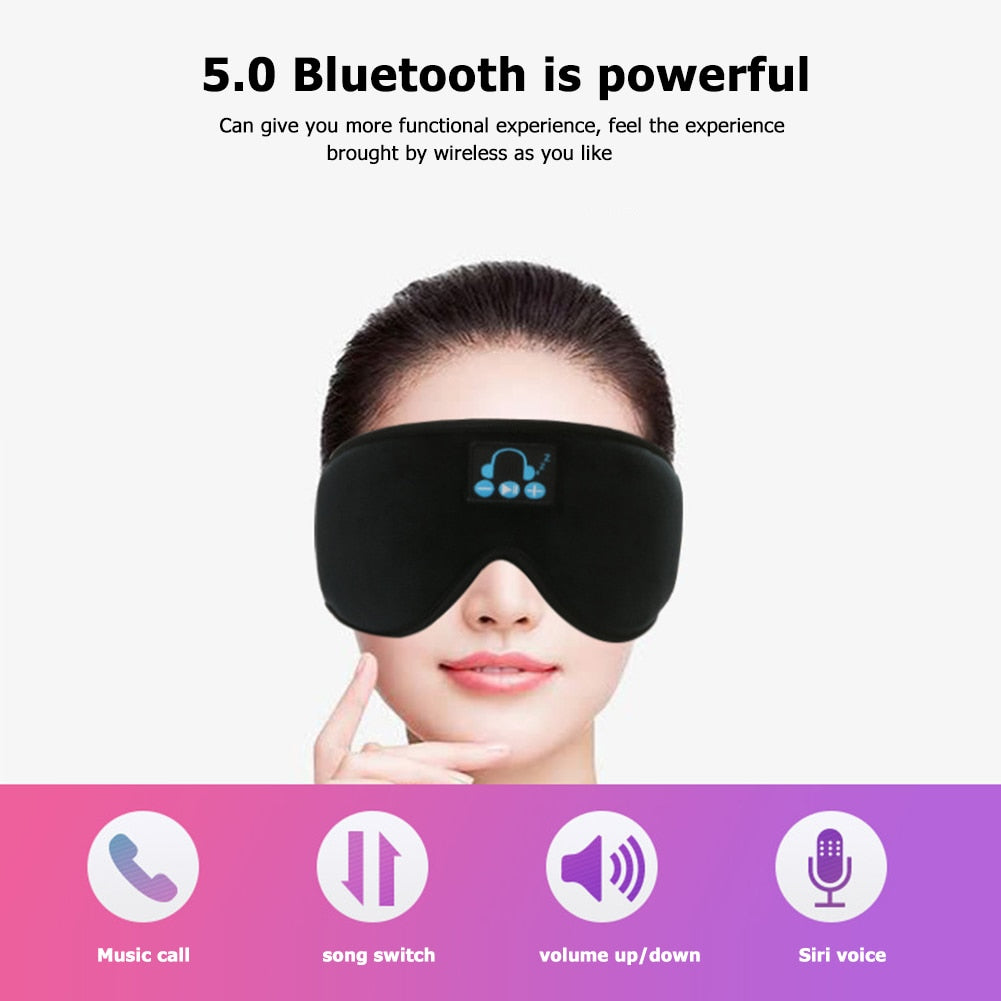 Bluetooth 5.0 3D Wireless Stereo Earphone Phone Headband Sleep Soft Earphones Sleeping Eye Mask Music Headset