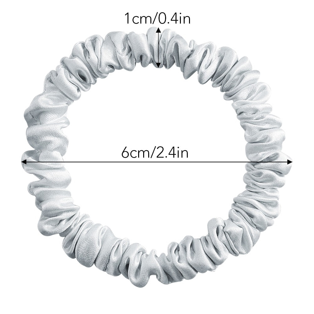 100% Pure Silk Skinnies Scrunchie Set Hair Bow Ties Ropes Bands Skinny Scrunchy Elastics Ponytail Holders for Women Girls