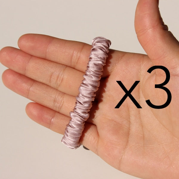 100% Pure Silk Skinnies Scrunchie Set Hair Bow Ties Ropes Bands Skinny Scrunchy Elastics Ponytail Holders for Women Girls
