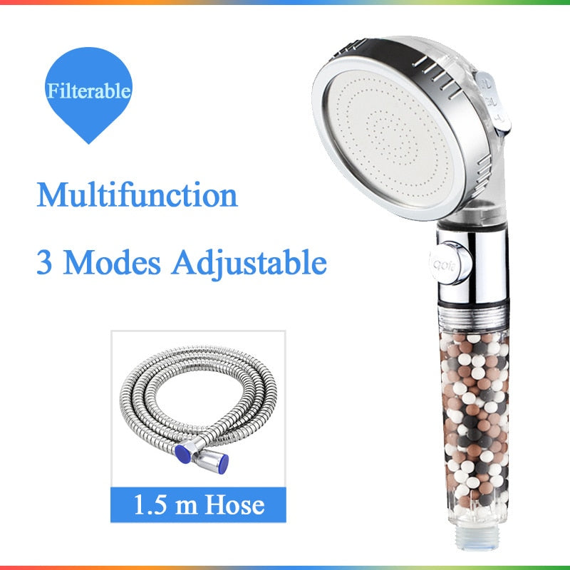 ZhangJi Bathroom 3-Function SPA shower head with switch on/off button high Pressure Anion Filter Bath Head Water Saving Shower
