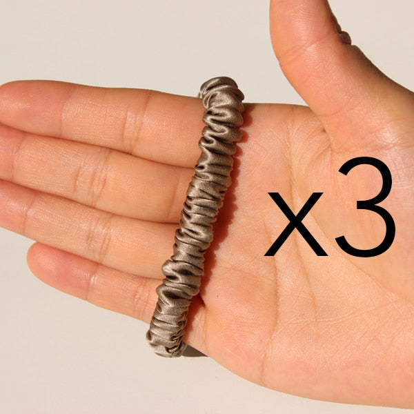 100% Pure Silk Skinnies Scrunchie Set Hair Bow Ties Ropes Bands Skinny Scrunchy Elastics Ponytail Holders for Women Girls