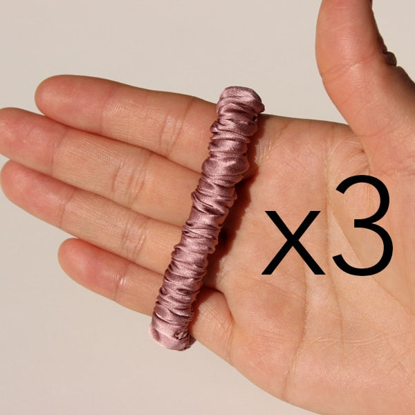 100% Pure Silk Skinnies Scrunchie Set Hair Bow Ties Ropes Bands Skinny Scrunchy Elastics Ponytail Holders for Women Girls