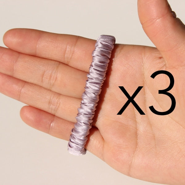 100% Pure Silk Skinnies Scrunchie Set Hair Bow Ties Ropes Bands Skinny Scrunchy Elastics Ponytail Holders for Women Girls