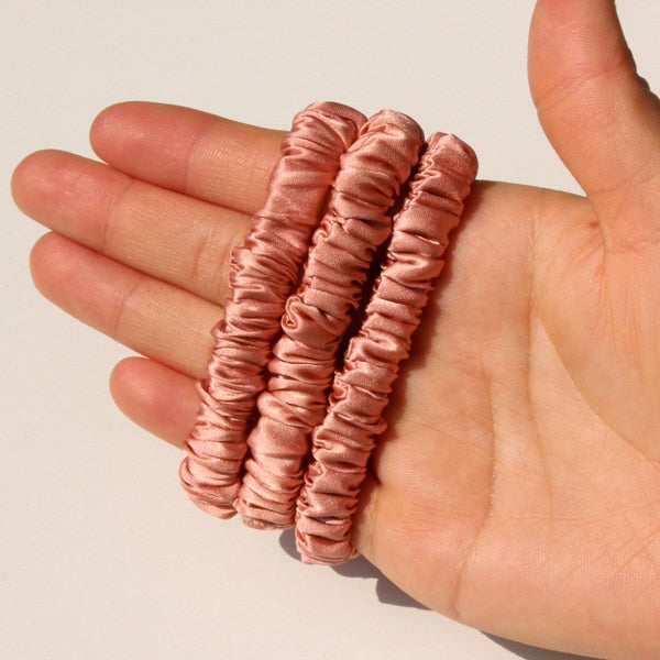 100% Pure Silk Skinnies Scrunchie Set Hair Bow Ties Ropes Bands Skinny Scrunchy Elastics Ponytail Holders for Women Girls