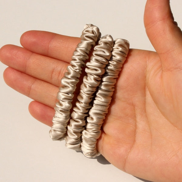 100% Pure Silk Skinnies Scrunchie Set Hair Bow Ties Ropes Bands Skinny Scrunchy Elastics Ponytail Holders for Women Girls