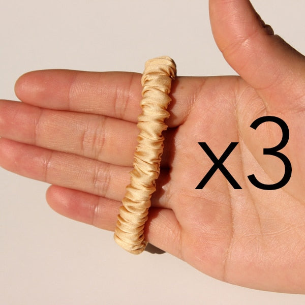 100% Pure Silk Skinnies Scrunchie Set Hair Bow Ties Ropes Bands Skinny Scrunchy Elastics Ponytail Holders for Women Girls