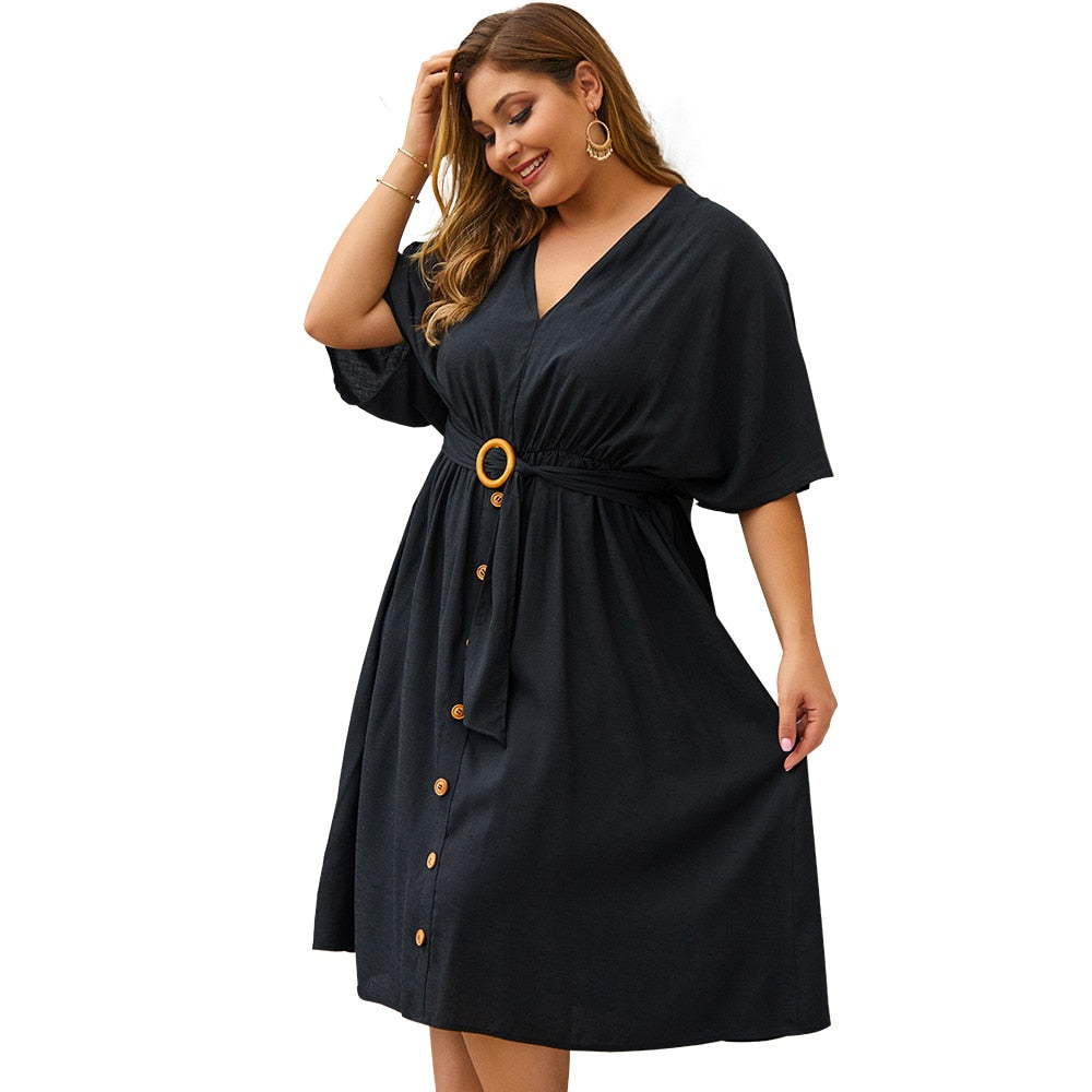 Autumn Women Plus Size 4XL Dress Full Sleeve Sexy V neck Pure Color Dress Elegant Party Vestido Robe Loose Fitness dresses