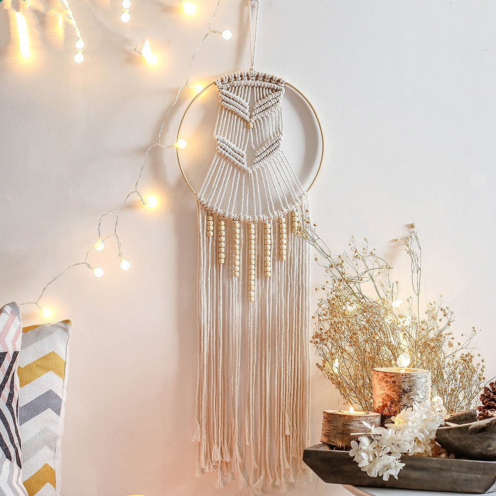Star Moon Macrame Dream Catcher Boho Home Wall Decor Girls Kids Nursery Garden Decoration Outdoor Gifts With Light