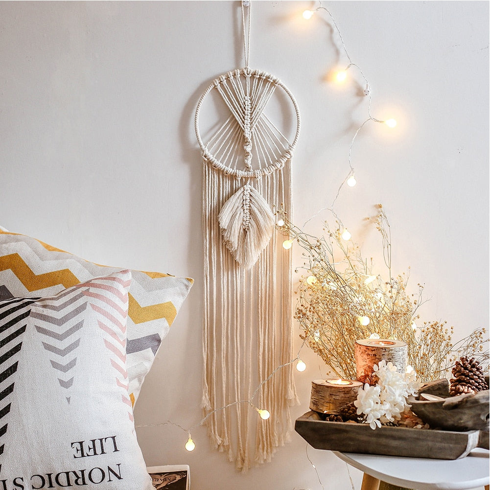 Star Moon Macrame Dream Catcher Boho Home Wall Decor Girls Kids Nursery Garden Decoration Outdoor Gifts With Light