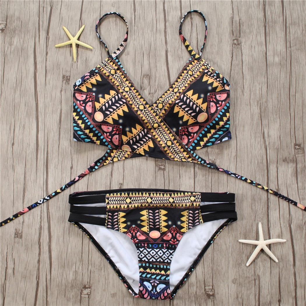 2018 Sexy Bandage Aztec Biquini String Strappy Swim Wear Bathing Suit Swimsuit Beachwear Swimwear Women Brazilian Bikini