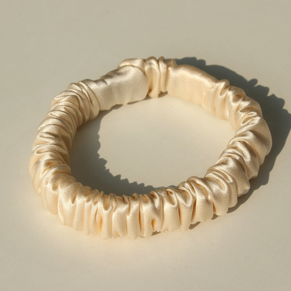 100% Pure Silk Skinnies Scrunchie Set Hair Bow Ties Ropes Bands Skinny Scrunchy Elastics Ponytail Holders for Women Girls