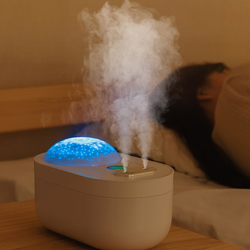 1000ML Air Humidifier Aroma Diffuser Rechargeable With Two Sprayers Projection Night Light Essential Oil Diffusers Steam Maker