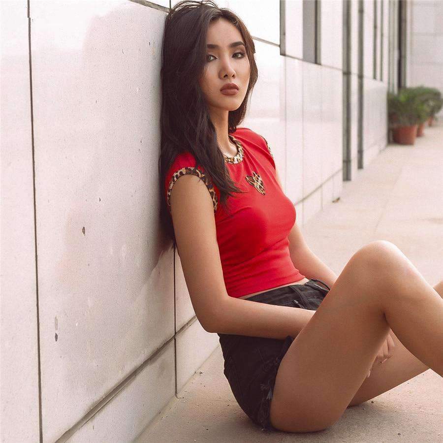 CHICKA Leopard Heart Crop Top