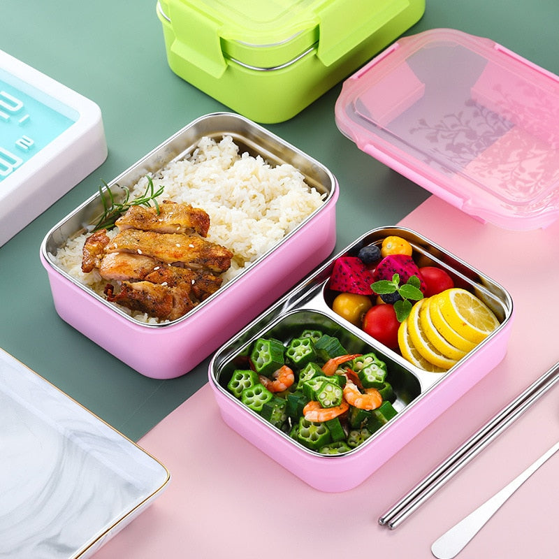 Stainless Steel Lunch Box Two-layers Box r Insulated Sealed Lunch Box Kitchen Adult Children Food Container